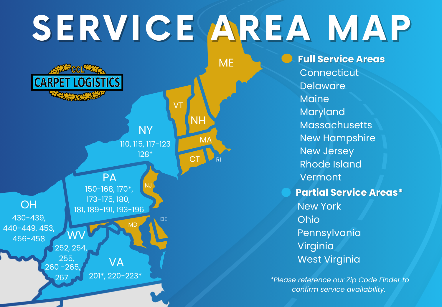 Carpet Logistics - Where Do We Deliver Map
